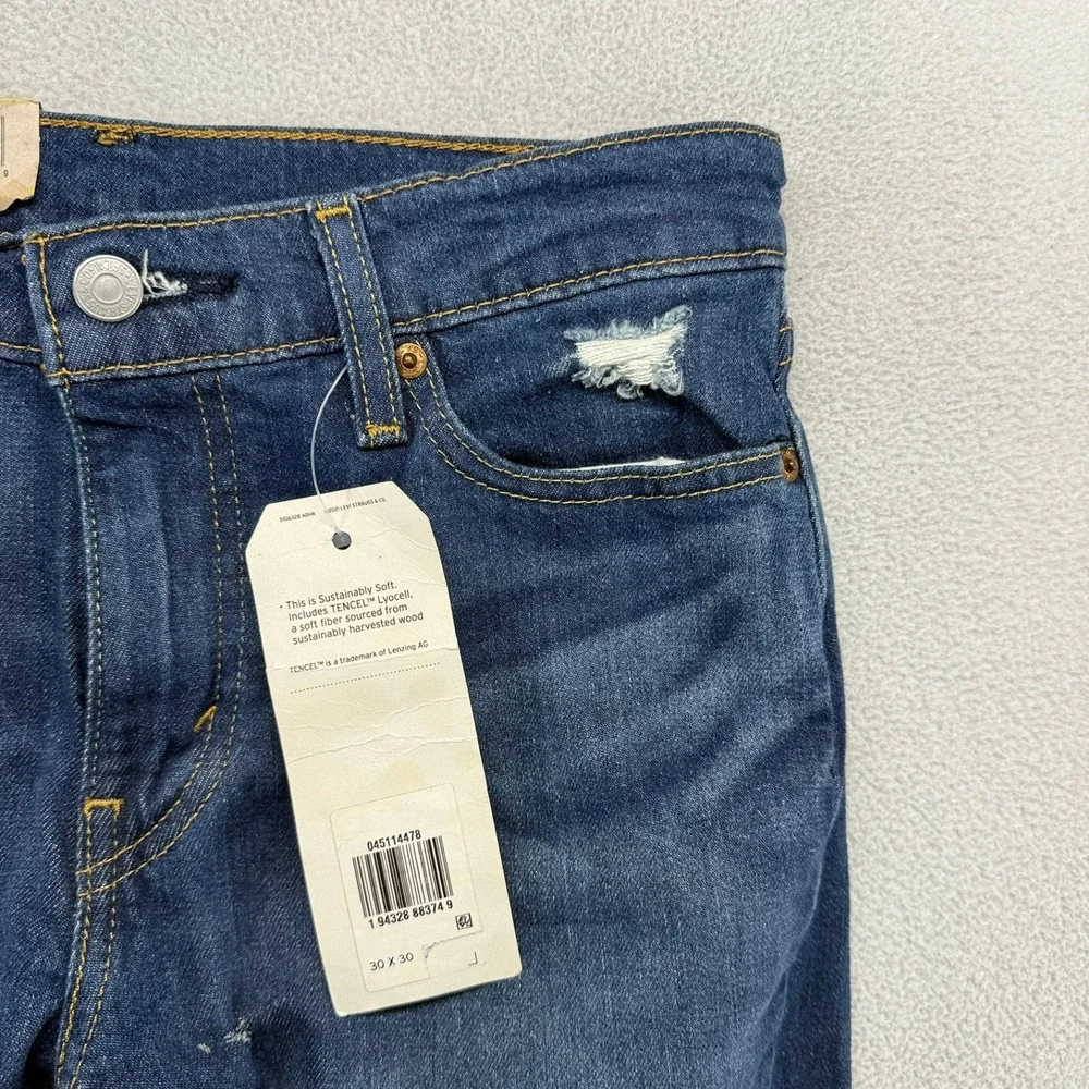 Levi's Jeans Mens 30x30 Blue Distressed 511 Slim Dark Denim Cotton Lyocell NEW